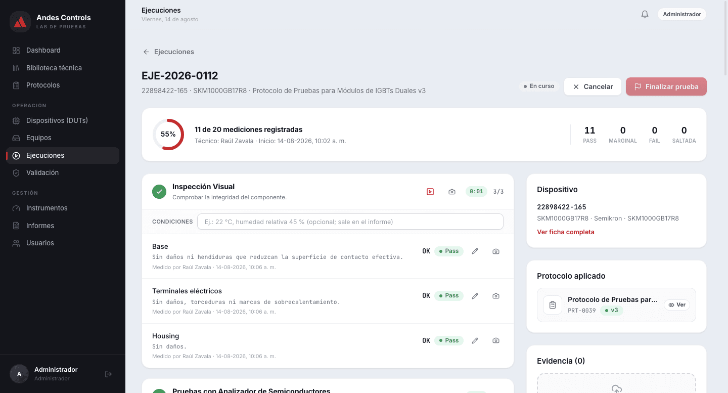 Andes Controls — laboratorio de pruebas